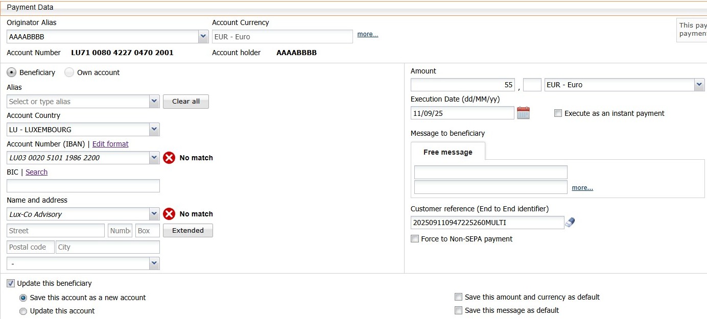 Unconfirmed multiline beneficiary image